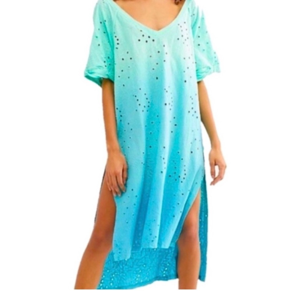 Free people Big Wave Green Blue Turquoise Beach swim Coverup Dress XS